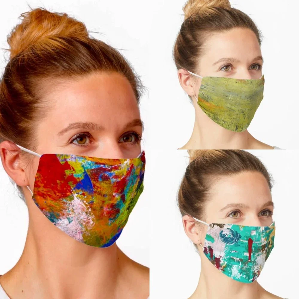 3-pack Redbubble face masks, artwork by Noora Elkoussy